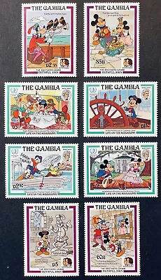 GAMBIA MARK TWAIN & BROTHERS GRIMM DISNEY STAMPS SET OF 8 Mnh 1985 RIVER BOAT • $8.95