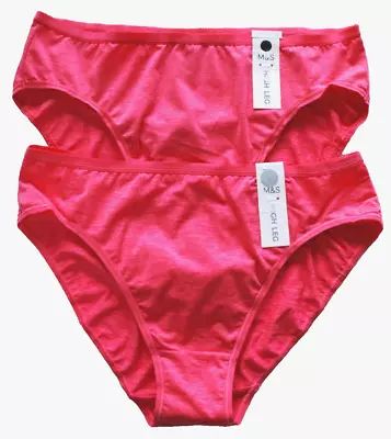 New & Tagged TWO PAIRS M&S HIGH LEG Stretch Knickers Pants Pink Size L (16/18) • £3.99