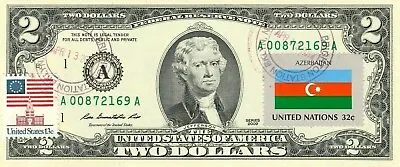 $2 Dollars 2009  Stamp Cancel Flag Of Un From Azerbaijan  Value $125 • $125