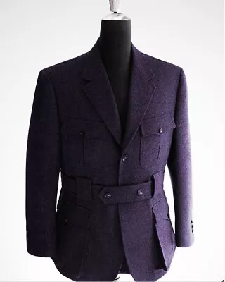 Vintage Men's Safari Jacket Hunting Coat Groom Business Party Blazers With Belt • $56.69