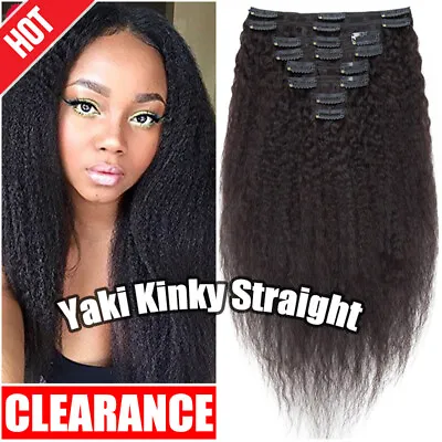 THICK Afro Kinky Curly Straight Clip In Virgin Human Hair Extensions Yaki 4B 4C • $88.95