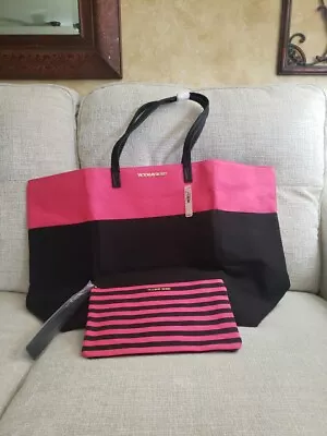 Victoria’s Secret- Hot Pink & Black Tote Bag Front Pocket W/ Accessory Pouch NWT • $20