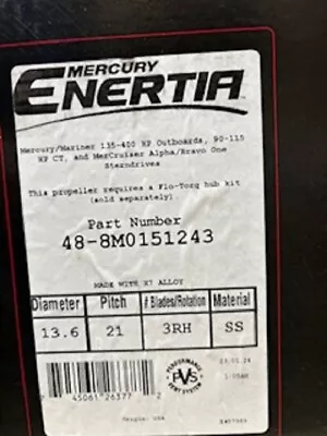NEW Mercury Enertia Propeller 21 Pitch RH 48-8M0151243 • $837.70