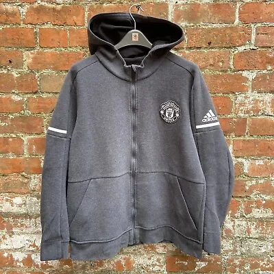 2017-18 Manchester United Anthem Squad Hoodie Men’s XL Adidas Grey Full Zip • £29.99