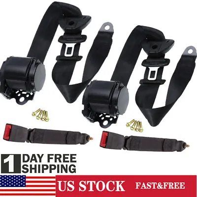 $80.74 • Buy 2 Set Black Car Adjustable Retractable 3 Point Safety Seat Belt Straps Assembly 
