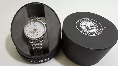 Citizen Eco Drive Moon Phase Men's Watch Japan Made Stainless Steel - White ~ • $199.99