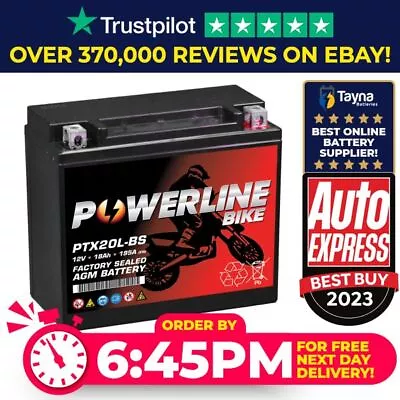 Powerline YTX20L-BS Compatible Battery Yamaha XV1700A Road Star Silverado • £46.10