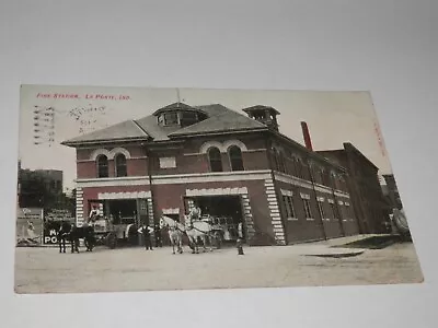 LAPORTE INDIANA - 1908 POSTCARD - LAPORTE FIRE STATION And EQUIPMENT • $5.50