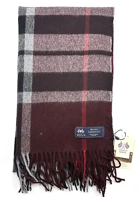 New 100% Lambswool Maroon Grey Abraham Moon Scarf Tartan Check Wool Scarves • £9.99