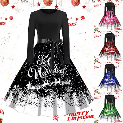 Womens Vintage Large Swing Skirt Letter Print Christmas Style Lace Up Round • $21.82