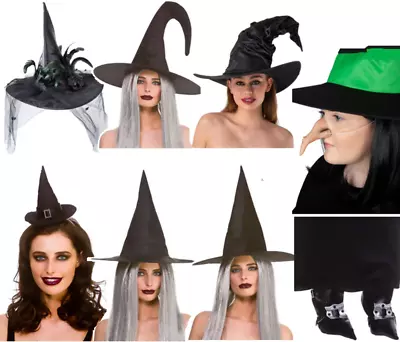 Witches Accessories Halloween Witch Hat Witch Nose Fancy Dress Adults Deluxe • £1.99