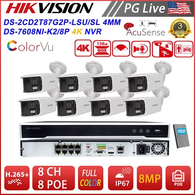 Hikvision 8CH 8MP Acusense Panoram ColorVu IP Camera 2 Way Audio CCTV System Lot • $241.30