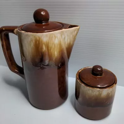 Vintage Japanese Coffee Pot Sugar Set Ceramic Drip Glaze Brown 1970's Era Tea • $28.50