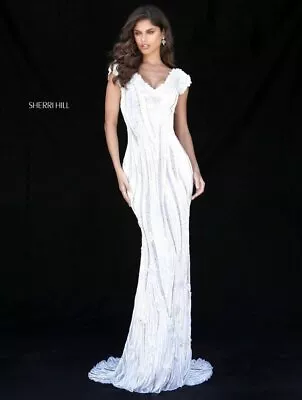 $389.35 • Buy Sherri Hill 51736 Ivory Silver Stunning Pageant Gala Gown Dress Sz 2