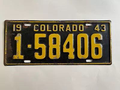 1943 Colorado License Plate Denver County WWII Single Plate Year (no Pairs) • $29.99