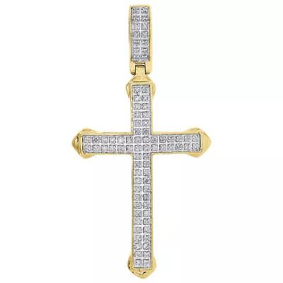 10K Yellow Gold Real Diamond Mini Cross Pendant 2  Mens Pointed Charm 1/4 Ct. • $475