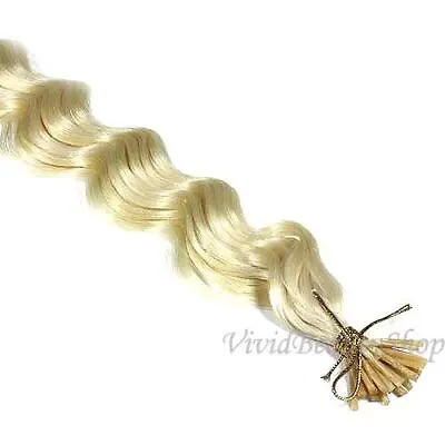 100 Deep Wave Curly I Tip Micro Link Remy Human Hair Extensions Platinum Blonde • $139.99