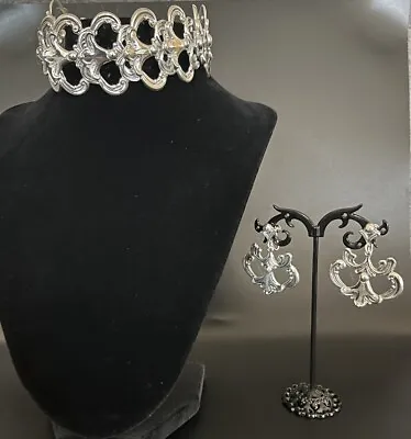 Margot De Taxco Sterling Silver Repousse Bracelet And Earrings Set Design #5513  • $1195