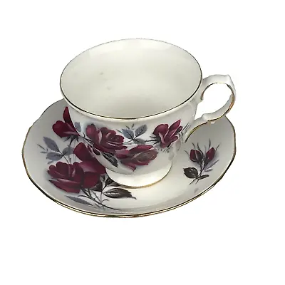 Queen Anne Bone China Red Rose Footed Cup & Saucer England • $11.95