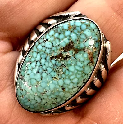 Navajo Men Spider Web Number 8 Mine Turquoise Ring SZ 11 Sterling 23.8g Signed R • $273.94