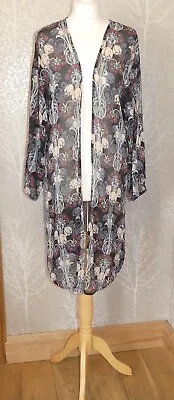 £15 • Buy Vintage Topshop Black Art Deco Floral Chiffon Long Cover Up Kimono Uk 10