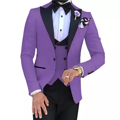 Men's 3 Piece Slim Fit Suit Set Tuxedo One Button Groom Jacket Business Pants • $98.99
