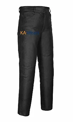 Mens Real Leather Motorbike Motorcycle Biker Jeans Trouser Pants Fashion Black • £39.98