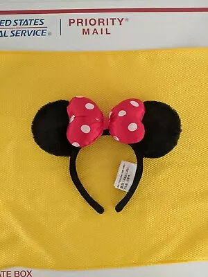 Disney Parks Minie Mouse Ears Headband Satin Red Bow ** CLEAN ** • $34.99