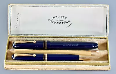 VINTAGE SWAN MABIE TODD FYNE-POYNT FOUNTAIN PEN 3320 And PENCIL SET 1949 • £129