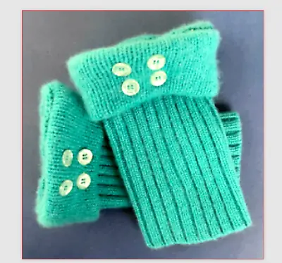 $28.49 • Buy Fingerless Gloves Green Turquoise Cashmere M - L Medium  Large Arm Warmers Cuffs