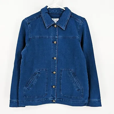 Denim & Co. Comfy Knit Denim Jacket Patch Pockets Indigo Wash Women's Size XS • $18