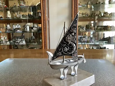 Small Sterling Silver Viking Ship /Boat With Dragon Sail • $22.50