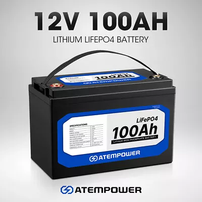 Atem Power 12V 100Ah Lithium Battery LiFePO4 Iron Rechargeable Sealed Deep Cycle • $459.96