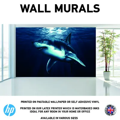 Great White Shark Underwater Wall Murals WallPaper Print Decal Sticker WM0022 • £289.99