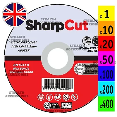 SharpCut (4.5 ) 115mm X 1mm X 22.2mm Thin Stainless Steel Metal Cutting Discs • £114.99