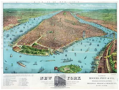 8970.New York.Bird's Eye View Of Manhattan.POSTER.decor Home Office Art • $20