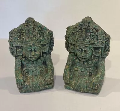 2 VTG Zarebski Aztec Mayan Mexican Folk Art Bookends Malachite Inza 60’s Green • $149