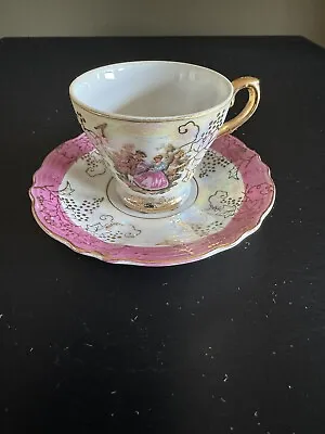 Victorian Couple Porcelain Miniature Tea Cup & Saucer • $5