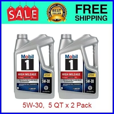 Mobil 1 High Mileage Full Synthetic Motor Oil 5W-30 5 Quart 2 Pack • $53.70