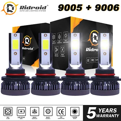 4x 9005 9006 LED Combo Headlight Kit Bulbs 6000K Cool White Bright High Low Beam • $14.68