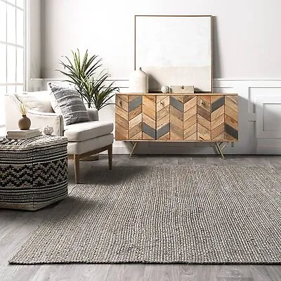 $198.50 • Buy Rug Grey Rectangle Jute Area Rug 100% Braided Rustic Look Living Area Carpet