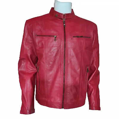 Men's Leather Jacket Red Motorcycle Jacket Slim Fit Cafe Racer Clubwear Jacket  • $145.99