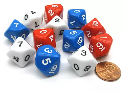 Set Of 12 D10 16mm Patriotic Dice - 4 Each Of Red White And Blue • $8.08