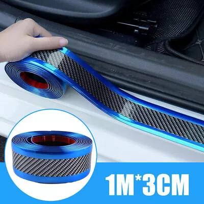 1x Carbon Fiber Car Door Sill Scuff Cover Plate Sticker Protector Car Parts Blue • $12.24