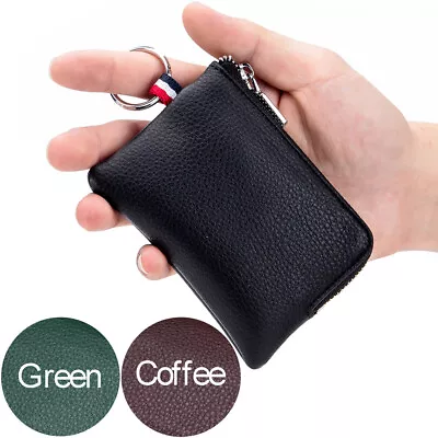 Small Genuine Leather Coin Purse Zipper Pocket Size Pouch Key Card Change Wallet • $8.29