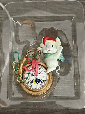 Vintage Mistletoe Magic Christmas Ornament Mouse On Pocket Watch 3  W Moon 1992 • $10