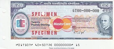 Specimen Uk Great Britaine T. Cook Master Check Travelers Cheque 20 Pounds Unc • $10