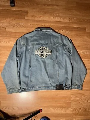 Vintage Harley Davidson Jacket Mens XXL 90's Denim Embroidered Patch Biker • $74.95