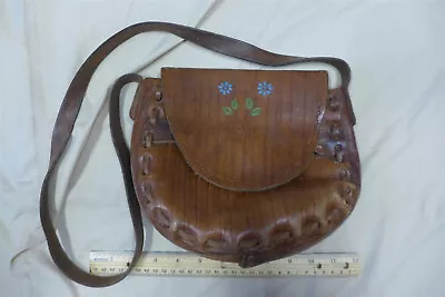 Genuine Vintage 1960s LEATHER HIPPIE PURSE Handmade Saddle Bag/Satchel 9.5  X 8  • $14.99