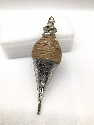 Blown Mercury Glass Finial Christmas Ornament 8” Rope Silver Crackle Style B111 • $14.87